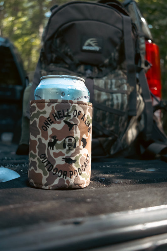 One Hell of a Life Outdoor Podcast Camo Coozie
