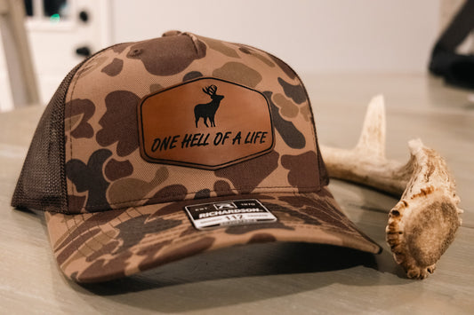 One Hell of a Life Old School Camo Buck Trucker Hat