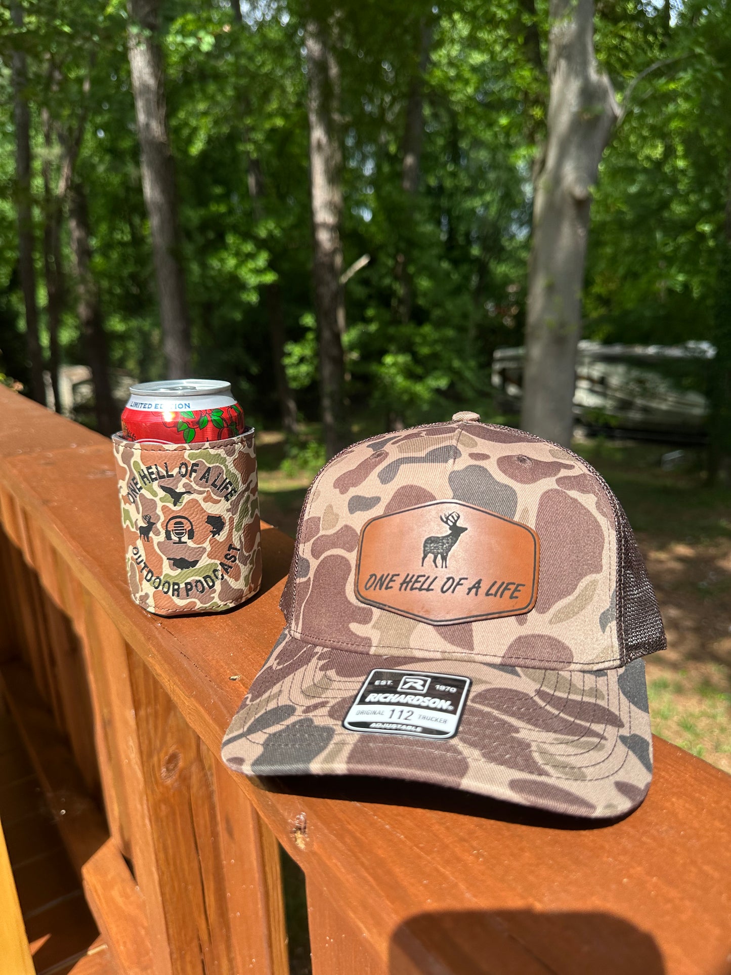 OHOAL Old School Camo Trucker Buck Hat X Coozie Bundle